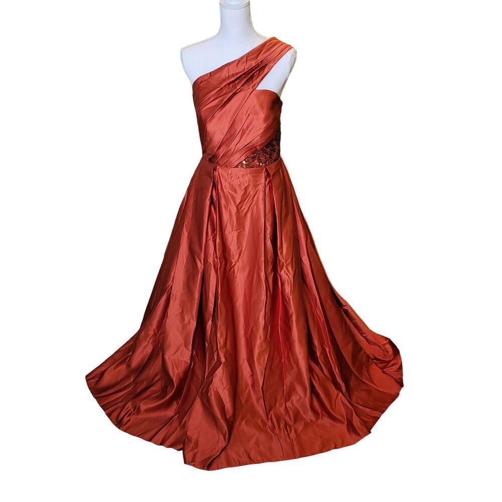 Beautiful Burnt Orange Formal Gown Prom Dress Wedding Party Bridesmaid MOTB